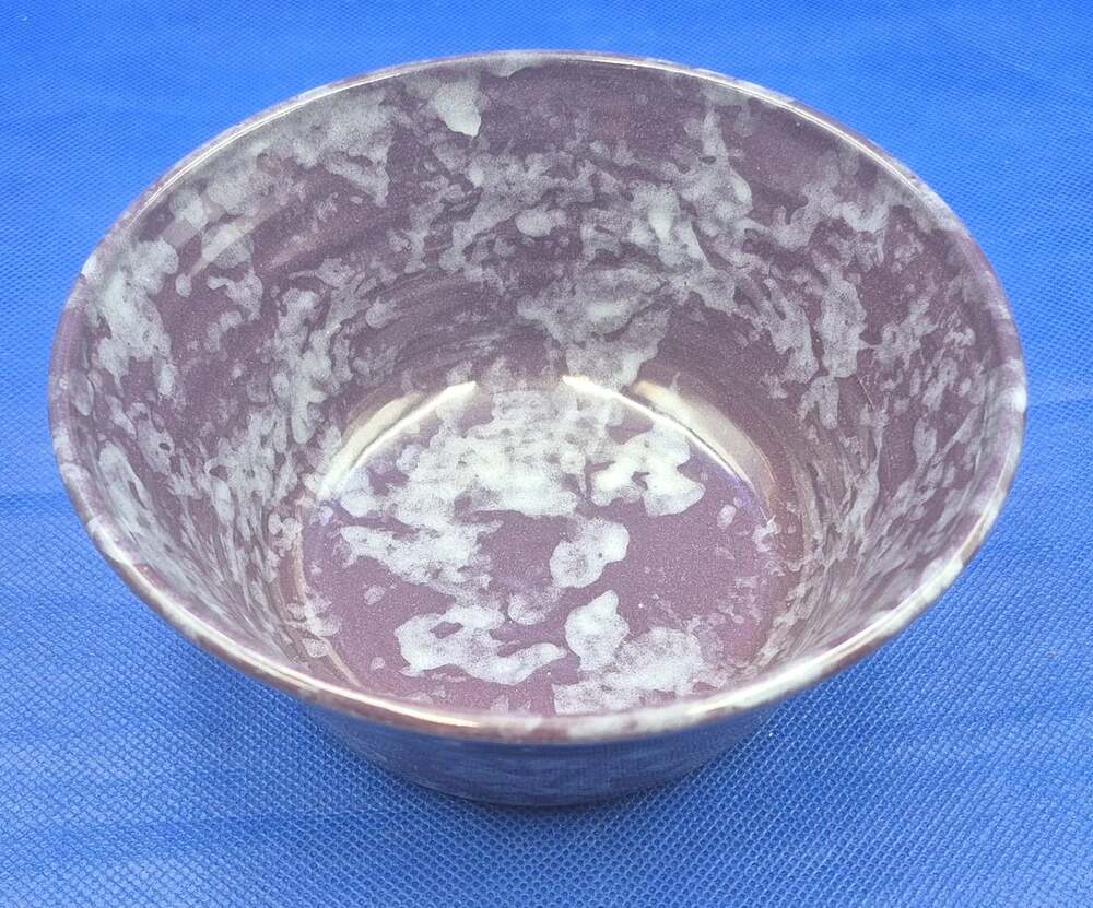 Vintage Hand-Thrown Pottery Bowl Purple White Mottled 6x2.75" McNeills Seagrove